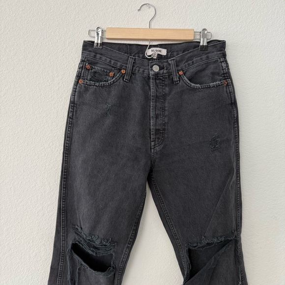 RE/DONE- Originals High Rise Loose in Washed Black w/ Rips- Size 28 - Picture 4 of 9